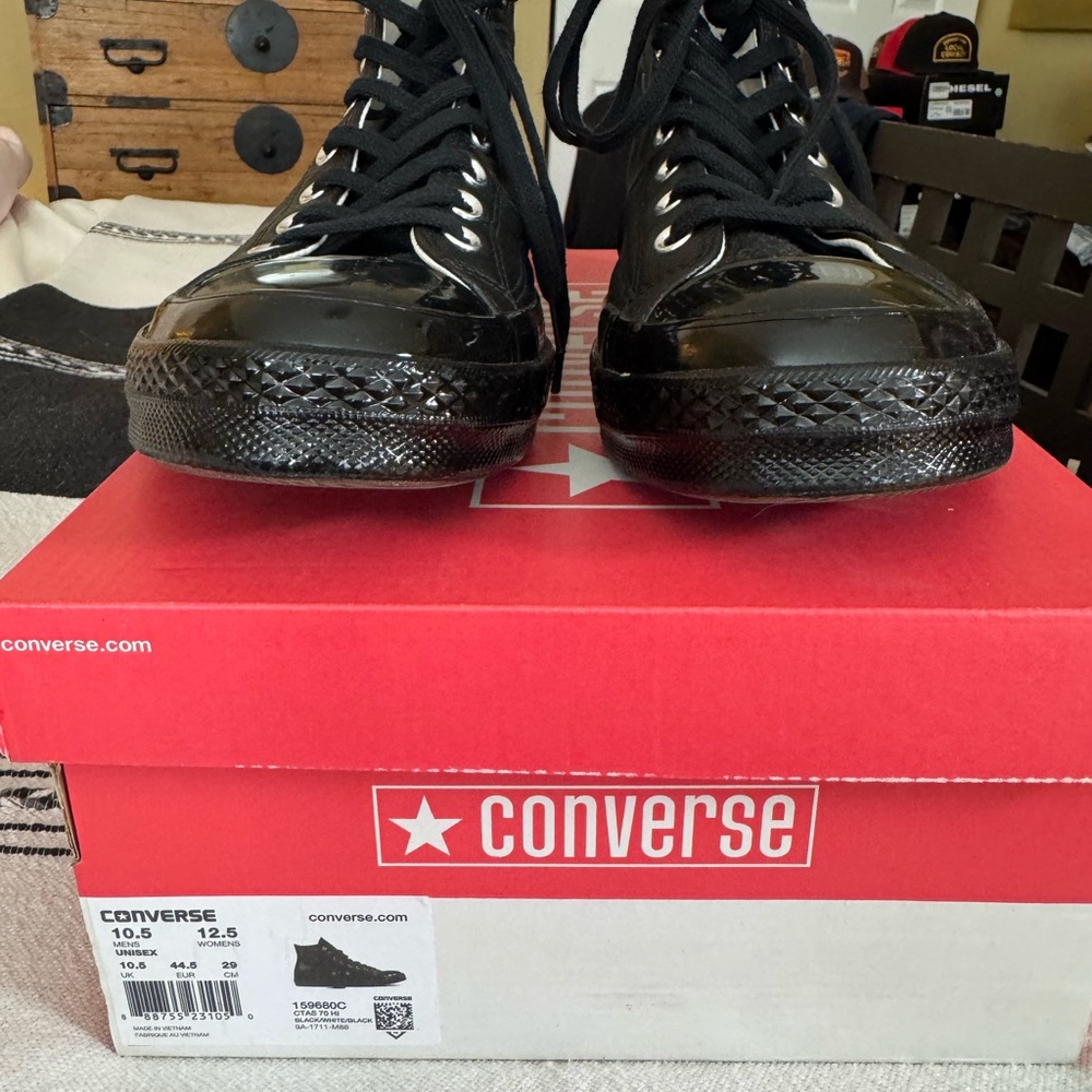 Converse Chuck 70 Black Leather High-Top Sneakers size 10.5 - Picture 3 of 8